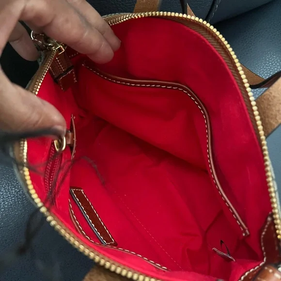 AUTHENTIC Dooney & Bourke Brown and Hunter Green Monogram Satchel - Picture 9 of 13